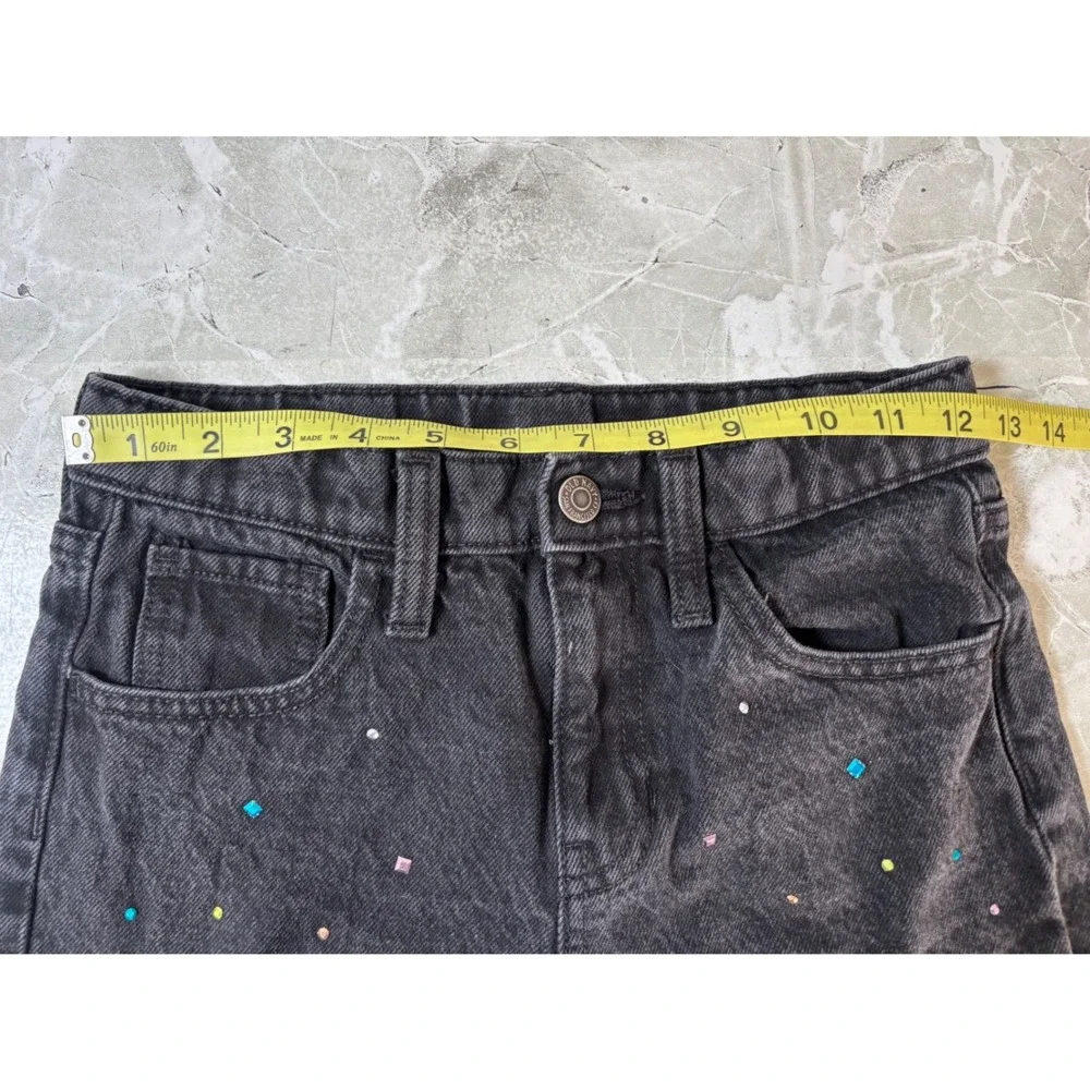 Old Navy Kids Girls Sz 10 Black Wide Leg‎ Jeans Rhinestone Embellished High Rise